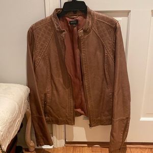 Lord and Taylor Camel Leather Bomber Jacket